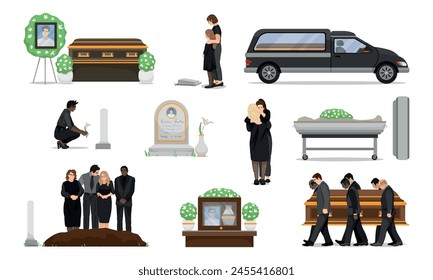 Set of clip art for funeral on white background