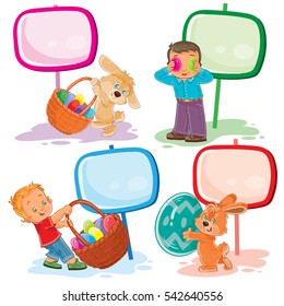 Set clip art illustrations with young children on Easter theme