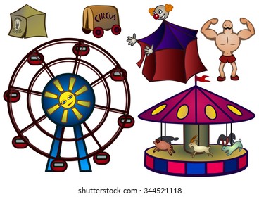Set of clip art on the theme of the amusement park.