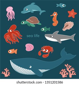 set clip art sea life 16 pieces vector graphics