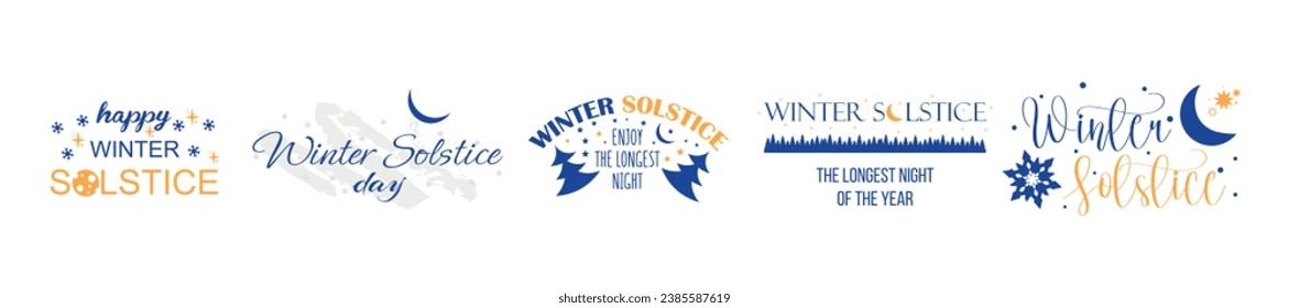 Set of clip art for winter solstice on white background