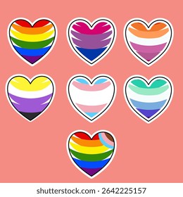 set of clipart badge and sticker pride, lesbian, transgender, gay flag ornamental for pride parade editable 