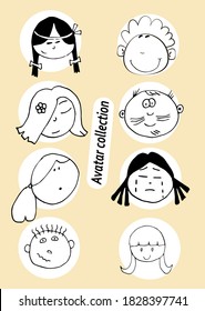 set clipart Cute smiling faces of people doodl child and man