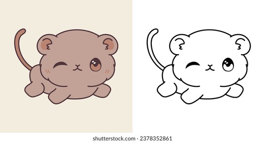 Set Clip Art Gerbil Farbing Page und farbige Illustration. Kawaii alleine Baby Animal. Cute Vektor Illustration eines Kawaii-Hauses für Aufkleber, Kleiderdrucke, Baby-Dusche. 