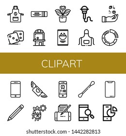 Set of clipart icons such as Apron, Dice, Chewing gum, Claw machine, Flower, Nachos, Microphone, Pie chart, Smartphone, Pencil, Flying, Hot, Cotton swabs , clipart