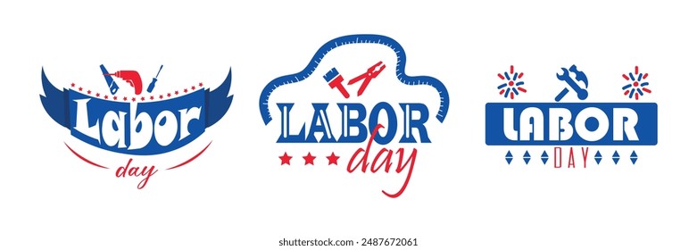 Set of clipart for Labor Day on white background