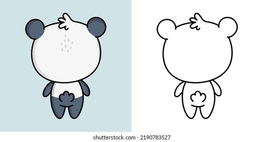 Establezca Clipart Panda Multicolored y Black and White. Oso De Panda De Imágenes De Kawaii. Ilustración vectorial de un animal kawaii para imprentas de ropa, pegatinas, ducha de bebé, páginas de color.
