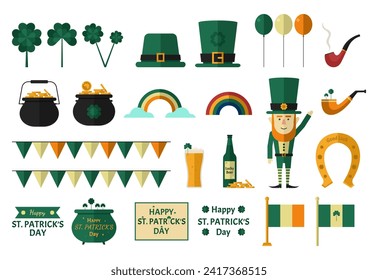 Set of clipart for St. Patrick's Day on white background