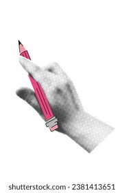 set of cliparts hands in Halftone style with school-themed vector flat elements: notes, pens, pencils, chalk and blackboard