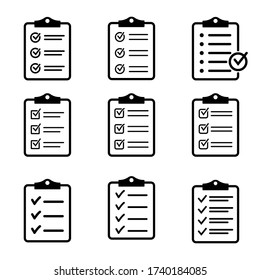 Set of clipboard with checklist icons, symbol for web site and app design. Vector illstration.