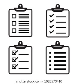 Conjunto de iconos de portapapeles o de lista de comprobación. Ilustración del vector