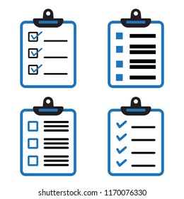 Set of clipboard or checklist icons. Vector illustration