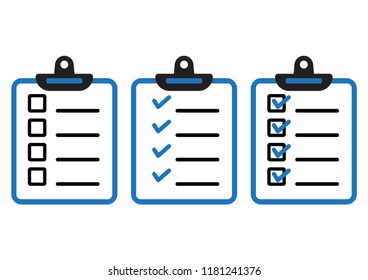 Set of clipboard or checklist icons. Vector illustration