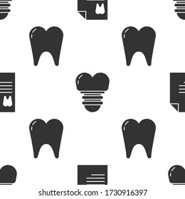 Set Clipboard with dental card, Dental implant and Tooth on seamless pattern. Vector