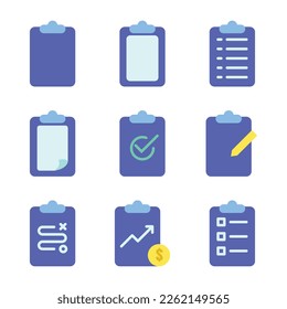 Set of Clipboard Flat Icon. Checklist, Edit, Analytic, Task, and More Editable Stroke. Vector Eps 10