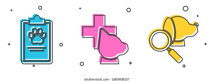Set Clipboard with medical clinical record pet, Veterinary clinic symbol and Veterinary clinic symbol icon. Vector