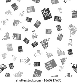 Set Clipboard with resume, Document, Pie chart infographic and coin and Money on hand on seamless pattern. Vector