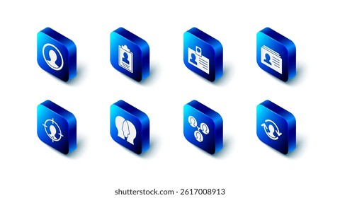 Set Clipboard with resume, Identification badge, Resume, Human resources, Project team base, Head hunting and Create account screen icon. Vector