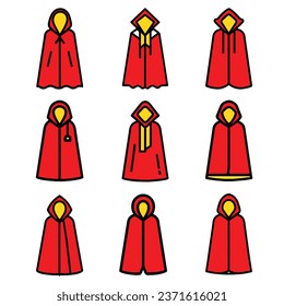 Set of cloaks party clothing and capes costume, flat style cartoon, Vector illustration isolated on white background