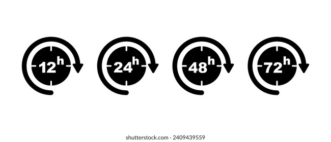 Juego de reloj con 12, 24, 48, 72 horas. Tiempo con flecha. Servicio de entrega.