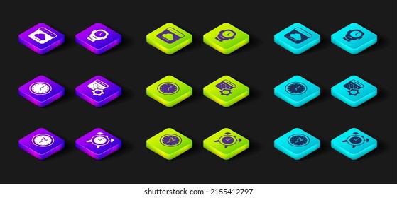 Establezca Reloj 24 horas, Reloj de alarma, Configuración del calendario e icono de otoño. Vector