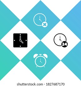 Ajuste Reloj, reloj de alarma, borrar e icono de 24 horas. Vector.