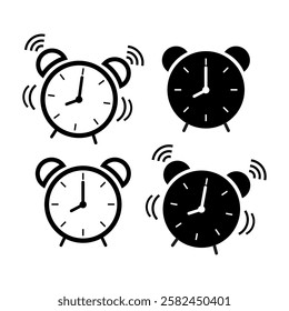  Set of clock and alarm clock. Wake-up timer. Alarm clock ringing. Vector illustration