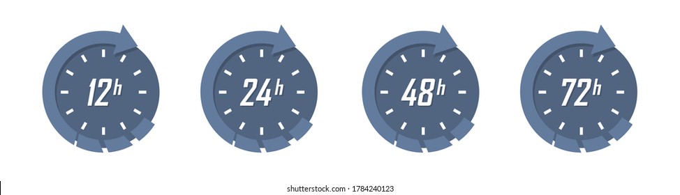 Set of clock arrow 12, 24, 48, 72 hours in a flat design