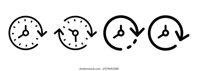 Set of Clock with arrow circle icon. Time icon collection. Vector illustration.