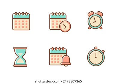 Set of clock and calendar icon with soft color design on white background