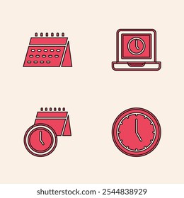 Set Clock, Calendar, Laptop time and and clock icon. Vector