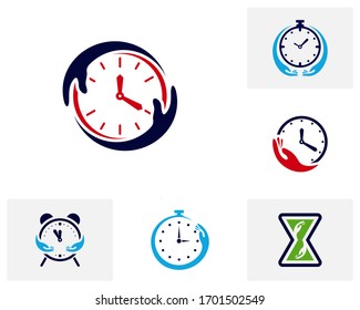 Set of Clock Care logo design concept vector. Time management Care logo template. Concept icon isolated on white background. Vector symbol.