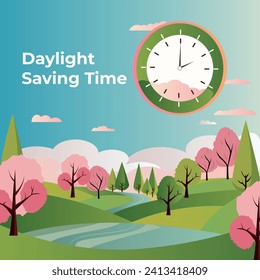 Set the clock to daylight saving time. Vector illustration with message