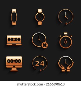 Set Clock delete, 24 hours, Stopwatch, on monitor, laptop,  and Smartwatch icon. Vector
