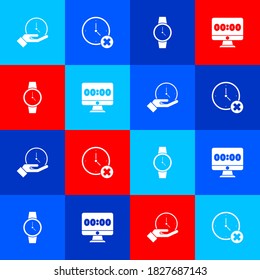 Set Clock, delete, Wrist watch and on monitor icon. Vector.