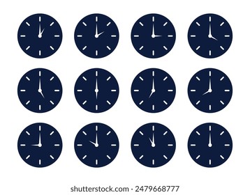 Set of clock different time icon vector. zone hour office alarm isolated