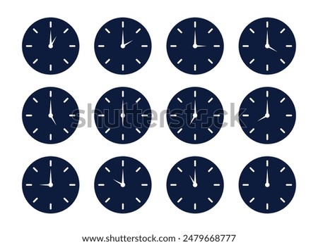 Set of clock different time icon vector. zone hour office alarm isolated