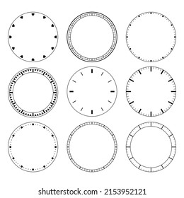 Set Of Clock Faces. Empty Clock Face, Set Of Design Elements. Vector.