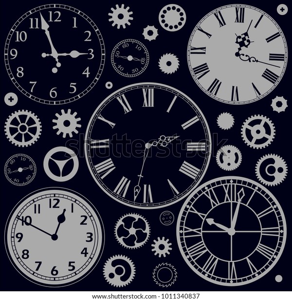 Set Clock Faces Parts On Black Stock Vector (Royalty Free) 1011340837