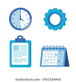 set of clock with gear and document in the clipboard with calendar
