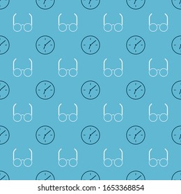 Ajuste Reloj y Lentes en un patrón transparente. Vector
