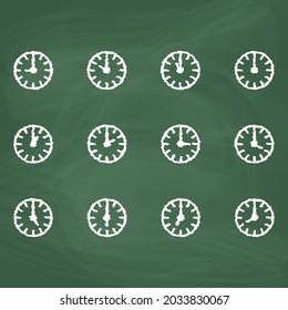 Set of the clock Icon design, Colorful chalk. Draw a picture on the blackboard.