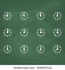 Set of the clock Icon design, Colorful chalk. Draw a picture on the blackboard.