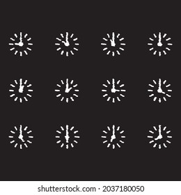 Set of the clock Icon design, Colorful chalk. Draw a picture on the blackboard.