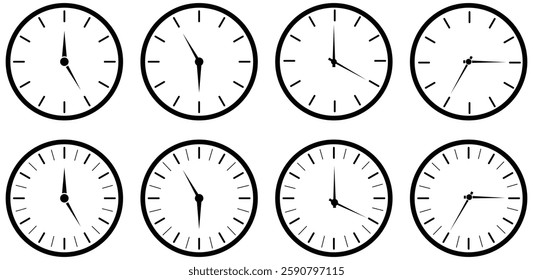 Set of Clock icon set horizontal set of analog clock icon Timers icon set vector illustrasion.   