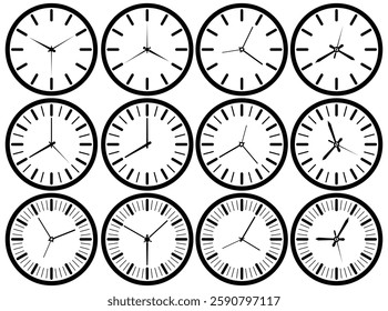 Set of Clock icon set horizontal set of analog clock icon Timers icon set vector illustrasion.   