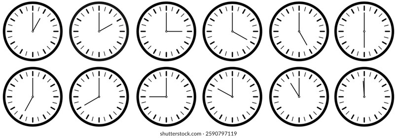 Set of Clock icon set horizontal set of analog clock icon Timers icon set vector illustrasion.   