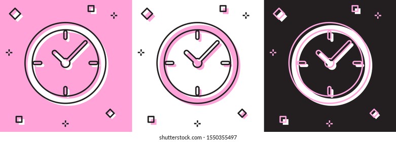 Set Clock icon isolated on pink and white, black background.  Vector Illustration