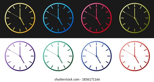 Set Clock icon isolated on black and white background. Time symbol. Vector.