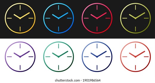 Ajuste el icono Reloj aislado en fondo blanco y negro. Símbolo de tiempo. Vector.